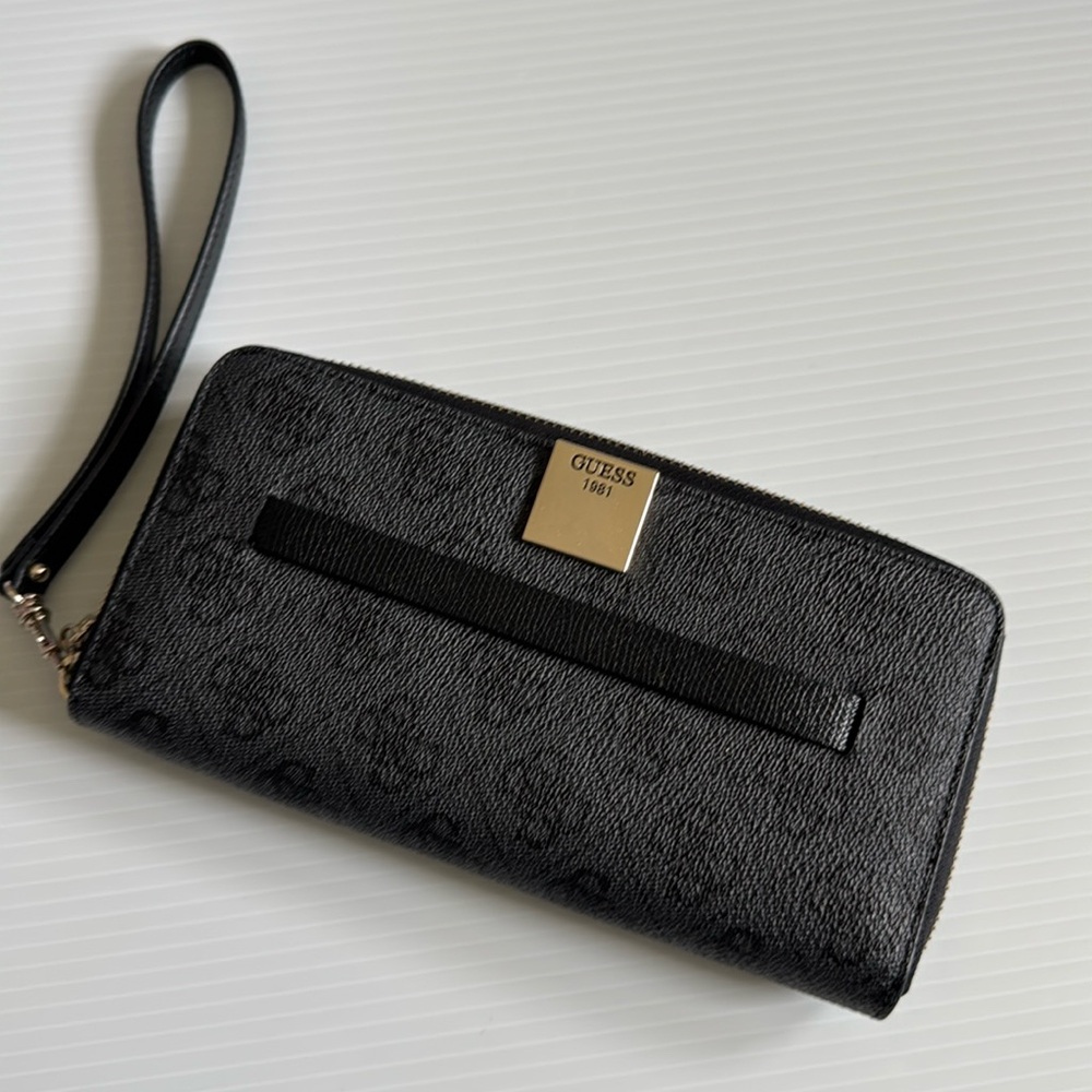 Guess Black Clutch Wallet - Wristlet with Gold Accents
